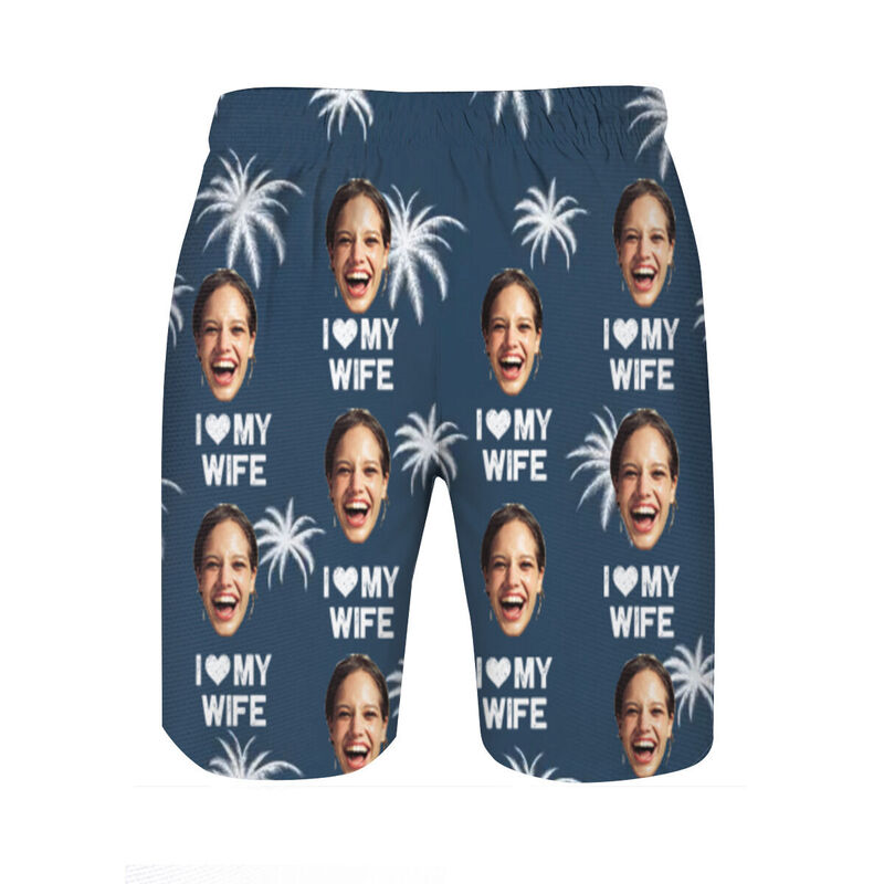 Personalized Picture Men's Beach Shorts with Tree Pattern Precious Gift for Husband