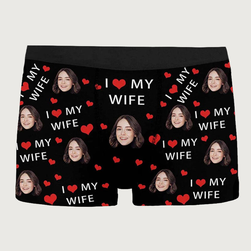 Personalized Picture Men's Underwear Boxer Briefs Creative Present for Husband "I Love My Wife"
