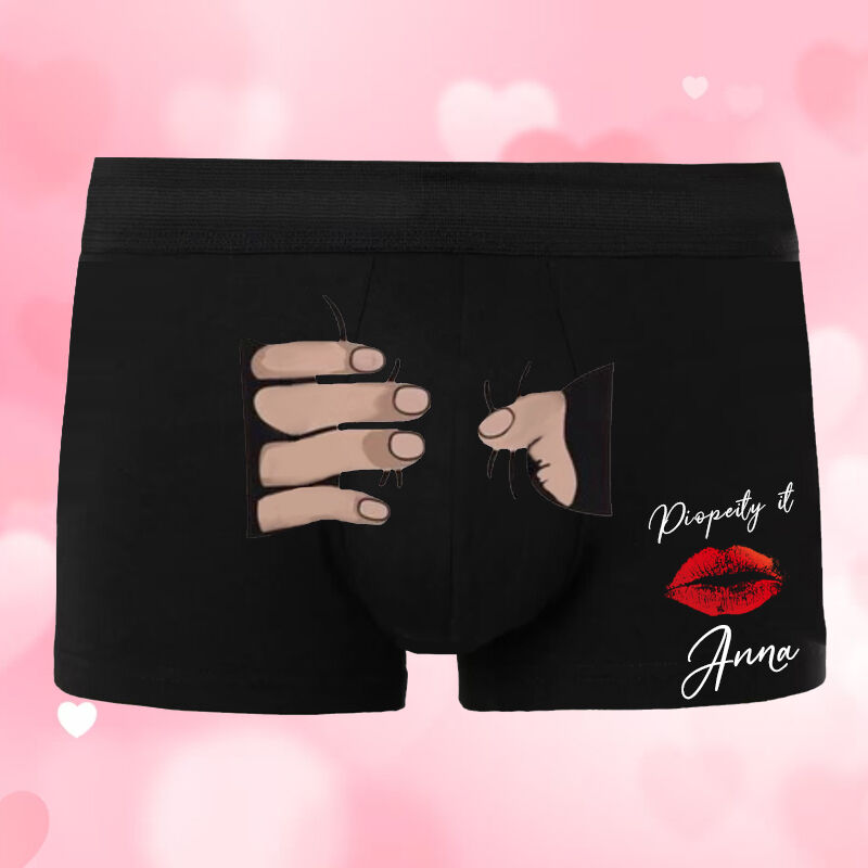 Personalized Name Men's Underwear Boxer Briefs with A Hand Pattern Creative Valentine's Day Gift