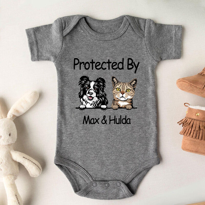 Personalized Baby Onesie Protected By Custom Dog and Cat Perfect Baby Shower Gift for Pet Lovers