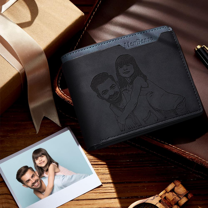 Personalized Double-Sided Photo Wallet-Gift For Him-Dad Carrying His daughter On His Back