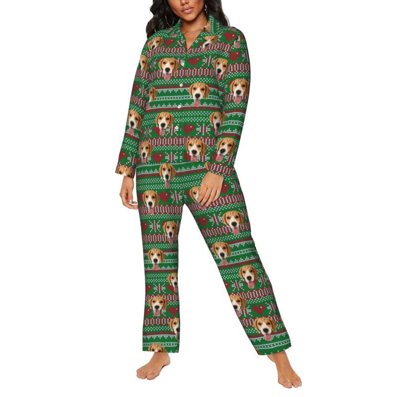Personalized Pajamas Custom Pet Photo Christmas Love Pixel Style Design Perfect Gift for Family