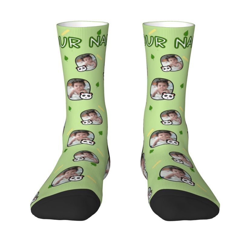 Custom Face Socks with Panda' Photo Frame Add Kid Pictures for Mom