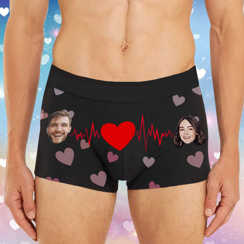 Personalized Photo Men's Underwear Boxer Briefs with Electrocardiographic Pattern Special Gift for Him