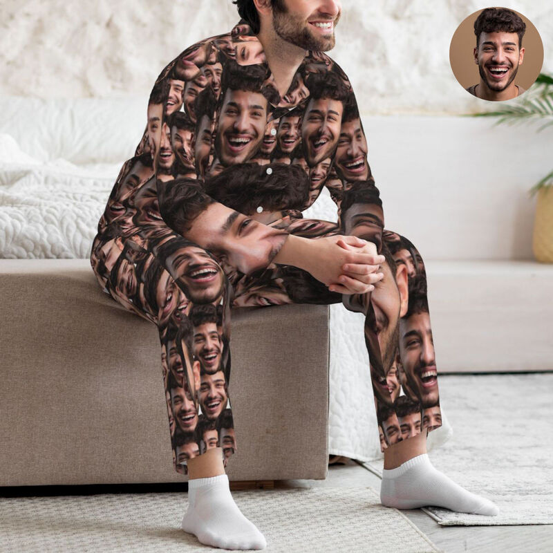Personalized Pajamas Custom Head Photo Full Set Arrangement Design Funny Unique Gift for Loved One