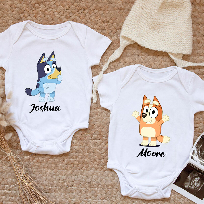 Personalized Baby Onesie Custom Bluey Kids Cartoon Pattern Design Adorable Baby Shower Gift for Family