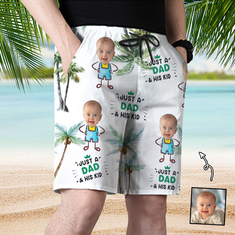 Personalized Picture Men's Beach Shorts Funny Gift for Father's Day