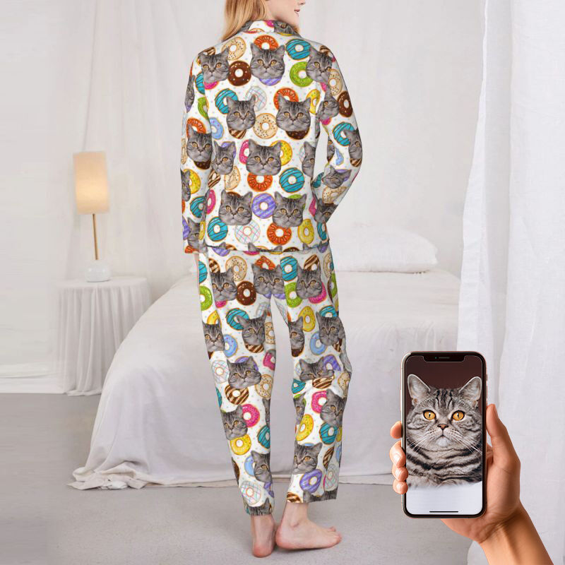 Personalized Pajamas Custom Pet Photo Colorful Donuts Pattern Design Attractive Gift for Pet Lovers