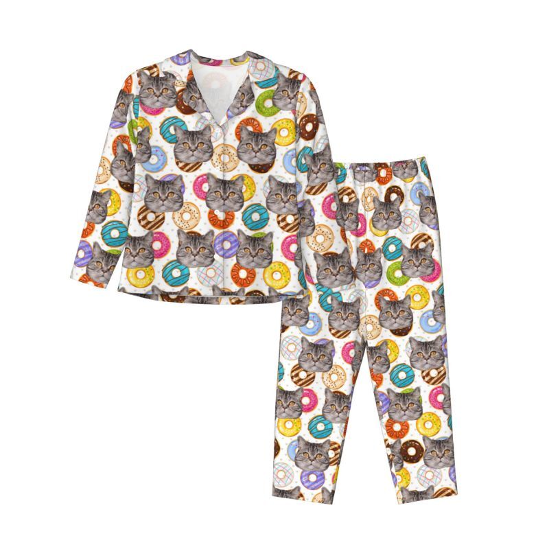 Personalized Pajamas Custom Pet Photo Colorful Donuts Pattern Design Attractive Gift for Pet Lovers