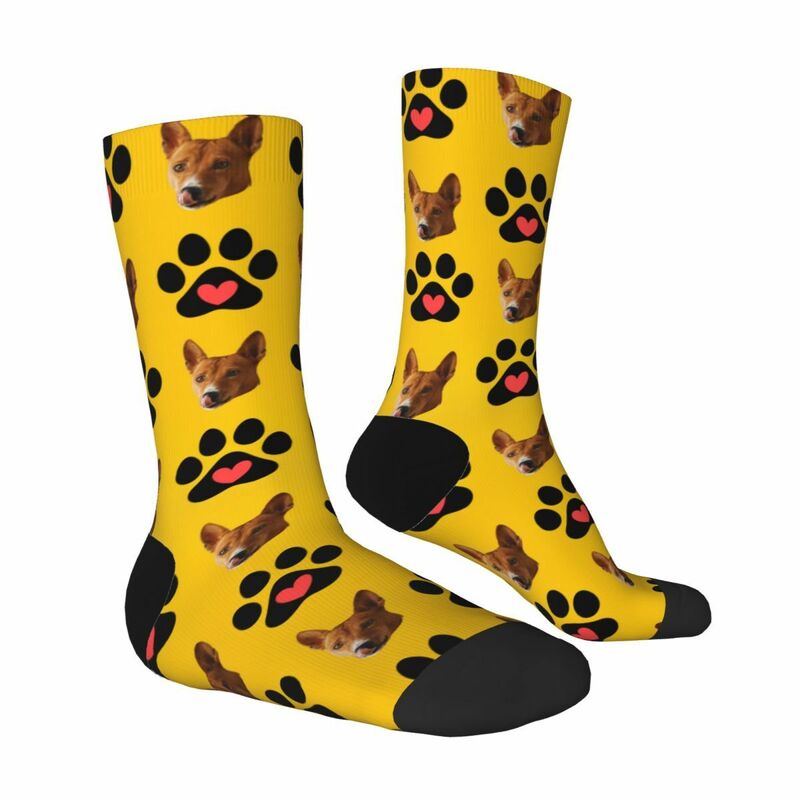 Personalized Face Socks with Black Paw Print Gift for Pet Lovers