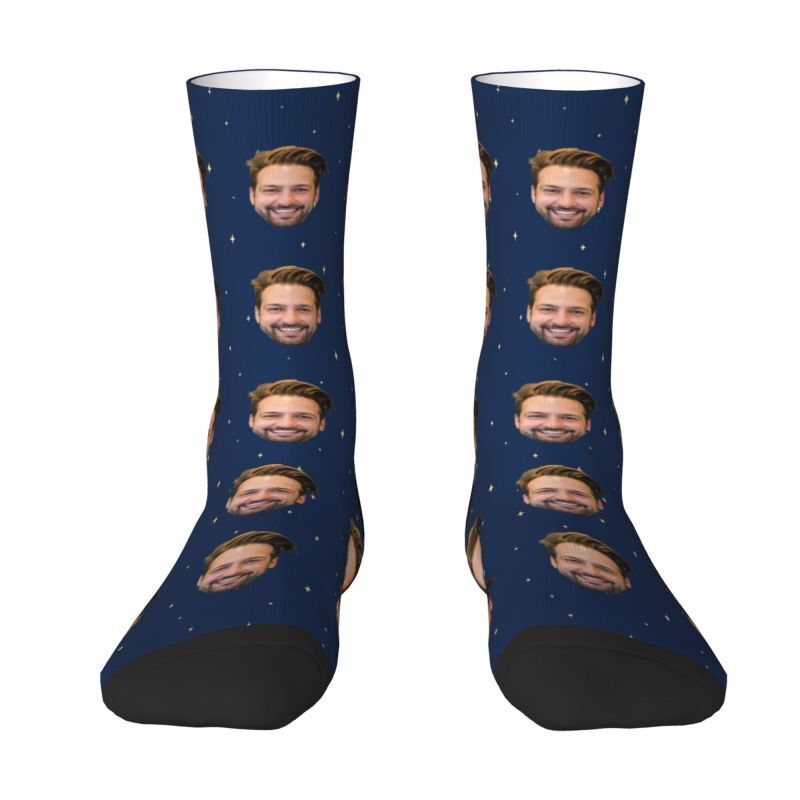 Customized Face Socks Dark Blue Starry Sky Socks for Him
