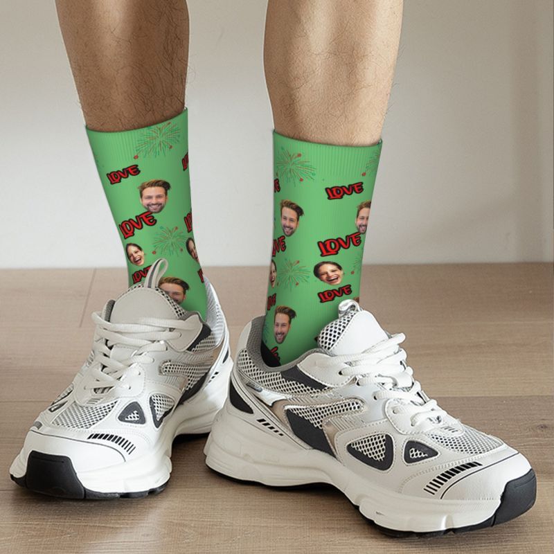 Customized Face Socks with Love Text for Anniversary Gifts for Couples