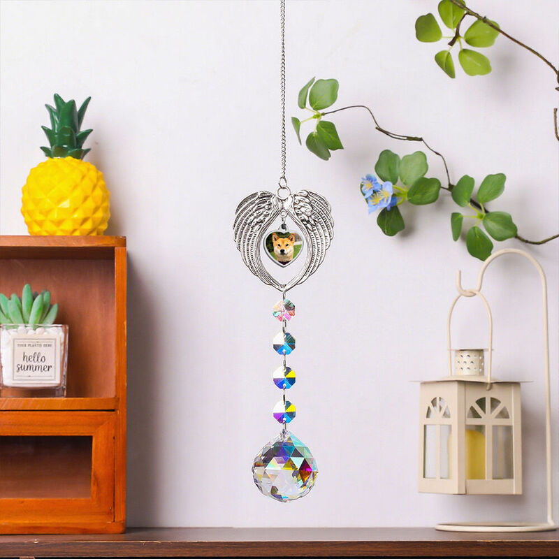 Personalized Photo Pendant Vintage Love Wings Crystal Window Light Catcher Memorial Gift for Loss