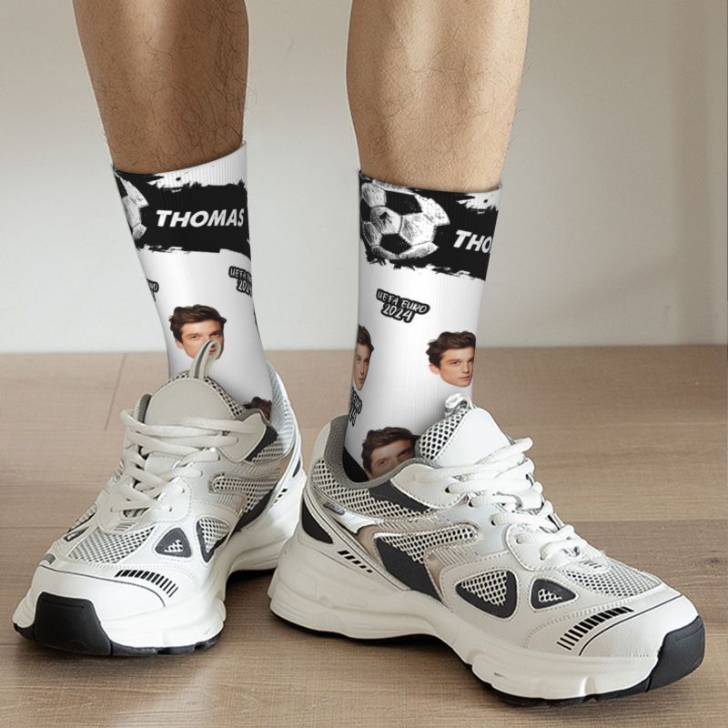 Custom Face Socks with Football Pattern Can Add Photos for Friends