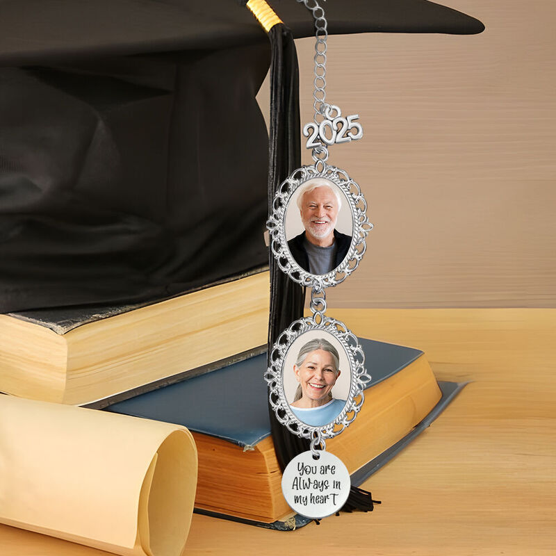 Custom Graduation Tassel Text 2025 Charm with Angel Wing Add Photo Memorial Gift for Graduation
