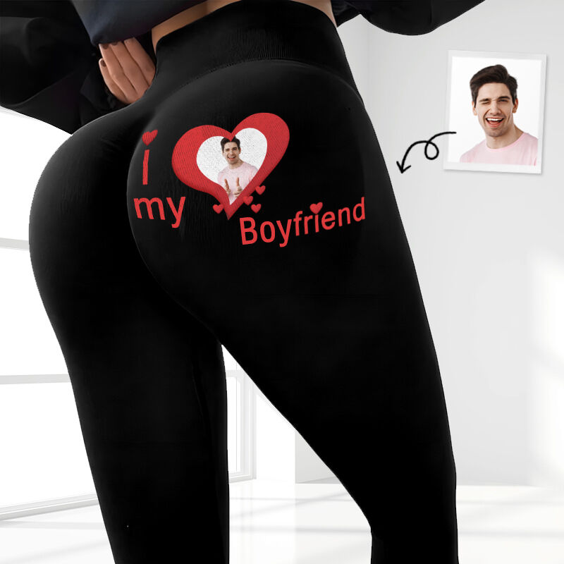 Personalized Leggings I Love My Boyfriend Custom Photo Design Perfect Gift for Her Lover
