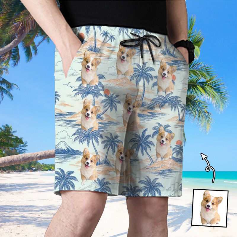 Personalized Picture Men's Beach Shorts with Sunset Pattern Great Gift for Brother