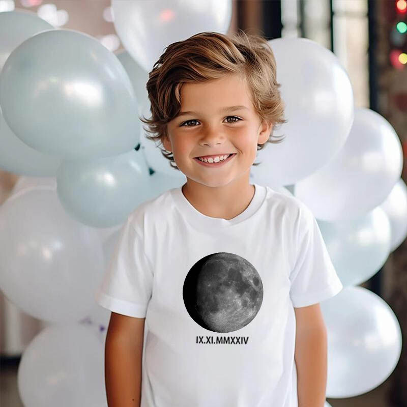 Personalized Kids T-Shirt Customized Moon Phase Photo And Roman Numerals Memorial Gift For Children