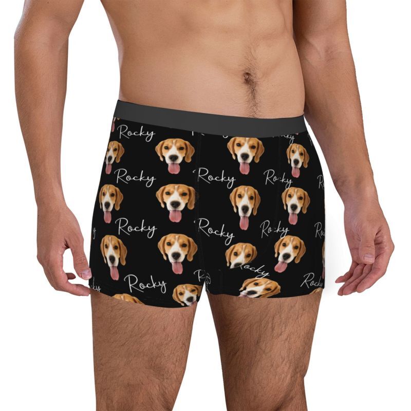 Personalized Picture Men's Underwear Boxer Briefs with Custom Name Simple Present for Pet Lover