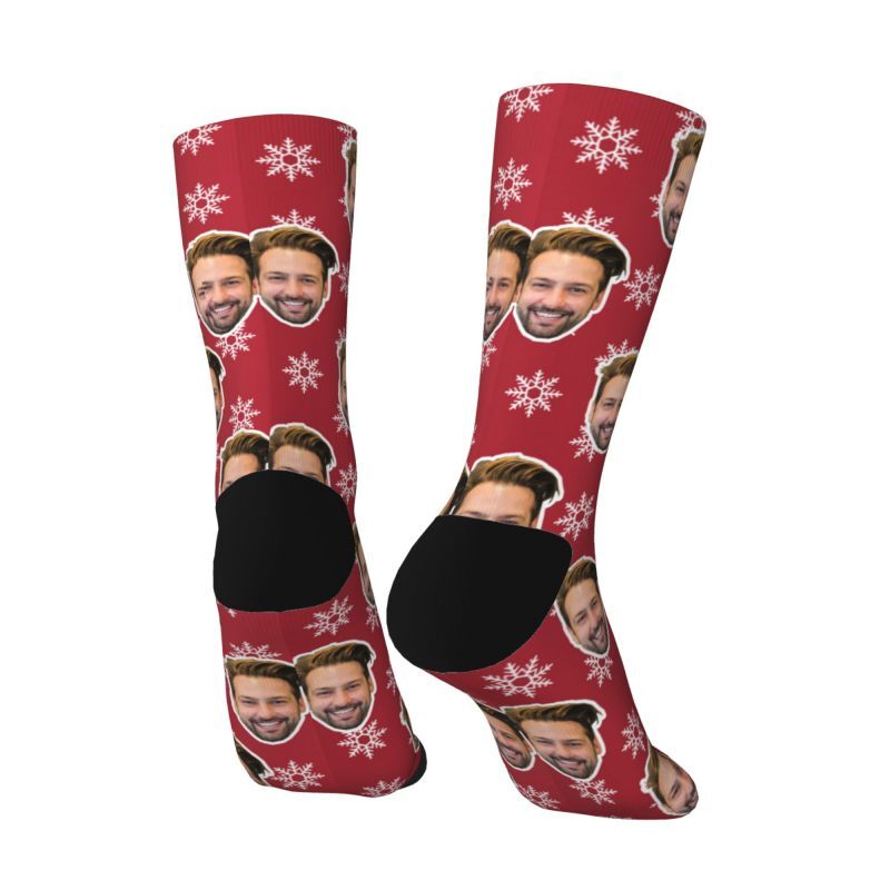 Personalized Face Socks with Snowflake Pattern Christmas Gifts for Couples