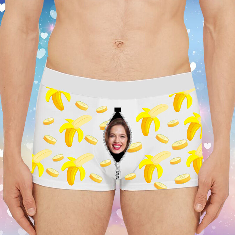 Personalized Photo Men's Underwear Boxer Briefs with Banana Pattern Funny Gift for Valentine's Day
