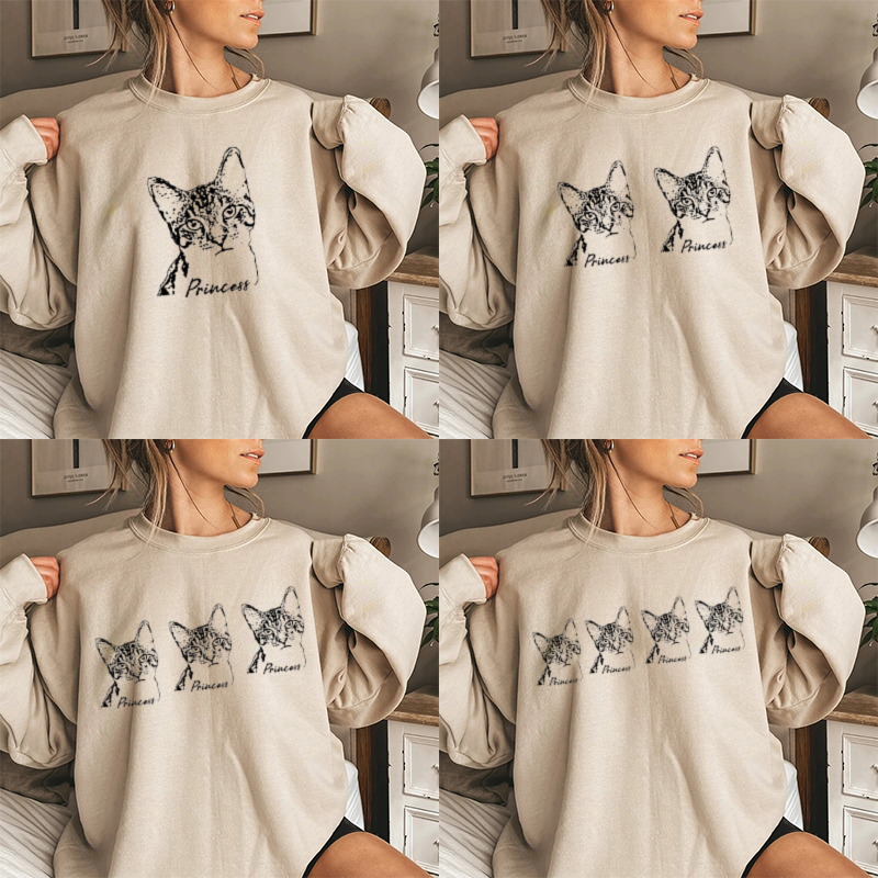 Personalized Sweatshirt with Custom Pet Sketch Picture and Name for Pet-loving Mom