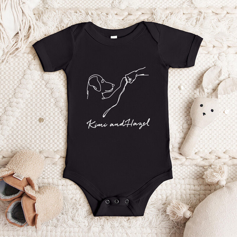 Personalized Baby Onesie Puppy Fist Bump Line Design Warm Baby Shower Gift for Pet Lovers